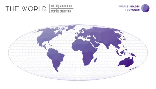 Mappa astratta del mondo Proiezione di Bromley del mondo Poligoni colorati Purple Shades Neat vector — Vettoriale Stock