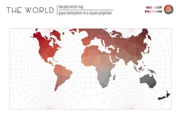 世界地图，多角形，世界红灰的半边形投影 — 图库矢量图片