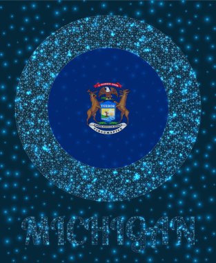 Michigan Round rozet bayrağı parıldayan ağ örgüsü Amerikan devlet ağı logosu Radiant