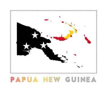 Papua New Guinea Logo Map of Papua New Guinea with country name and flag Cool vector illustration