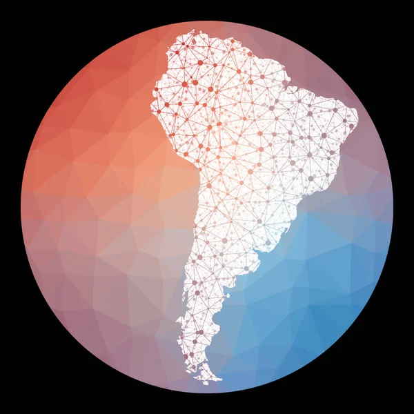 Rede vetorial Mapa da América do Sul Mapa do continente com baixo fundo poli Arredondado Sul — Vetor de Stock