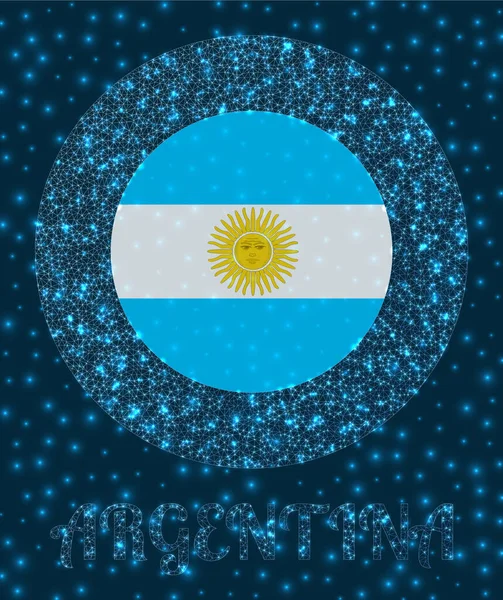 Round Argentina badge Flag of Argentina in glowing network mesh style Country network logo — Stock Vector