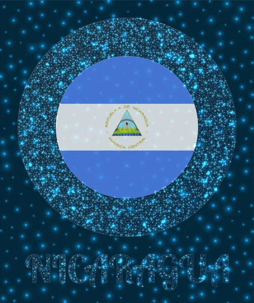 Badge rond Nicaragua Drapeau du Nicaragua dans un style maillé brillant Logo du réseau de pays — Image vectorielle