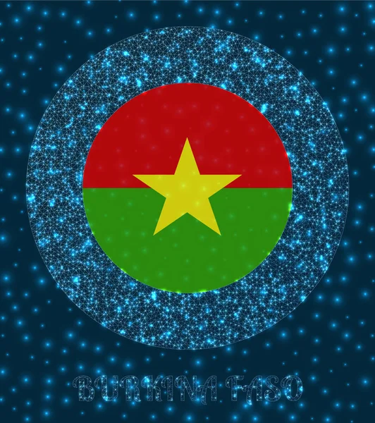 Insignia redonda de Burkina Faso Bandera de Burkina Faso en malla brillante estilo Country network logo — Vector de stock