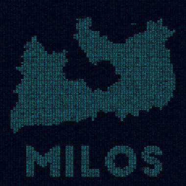 Milos tech map Island symbol in digital style Cyber map of Milos with island name Stylish vector