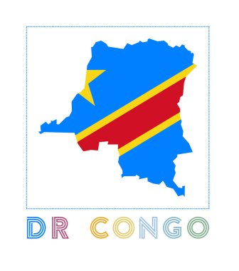 DR Kongo Logo Haritası Ülke adı ve bayraklı Cool vektör illüstrasyonu