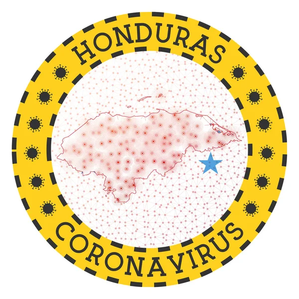 Koronawirus w Hondurasie znak Okrągła odznaka w kształcie Hondurasu Żółty kraj zablokować godło — Wektor stockowy
