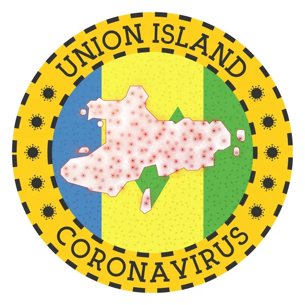 Coronavirus in Union Island teken Ronde badge met vorm van Union Island Geel eiland lock-down — Stockvector