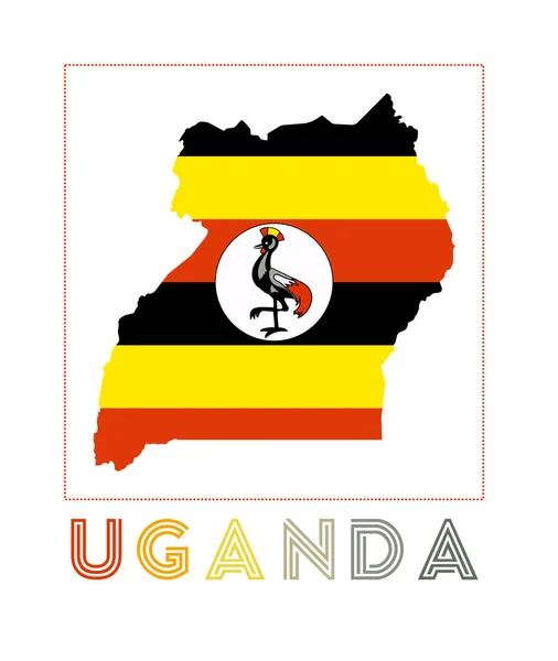 Uganda Logo Mapa de Uganda com nome de país e bandeira ilustração vetorial autêntica — Vetor de Stock