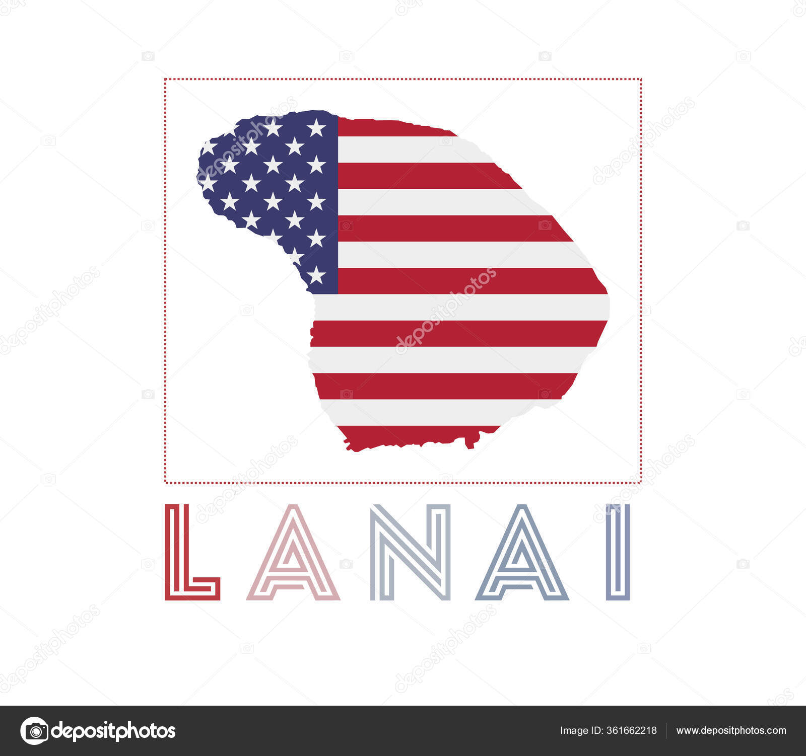 Lanai Logo Map of Lanai with island name and flag Awesome vector