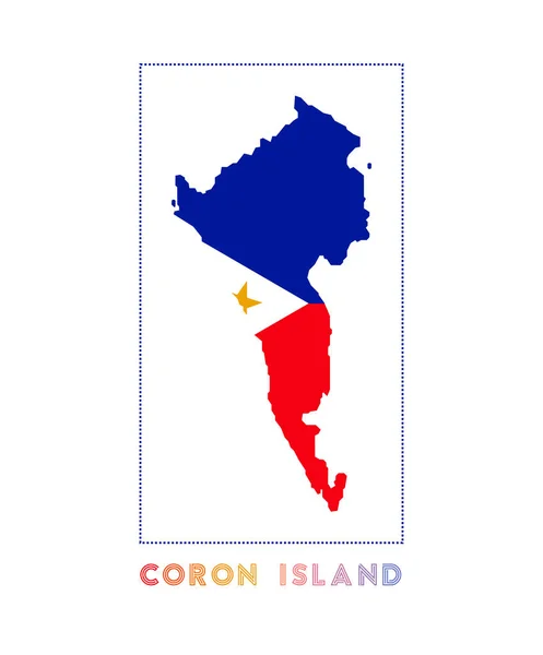 Coron Island Logo Map of Coron Island with island name and flag Fantástico vetor ilustração —  Vetores de Stock