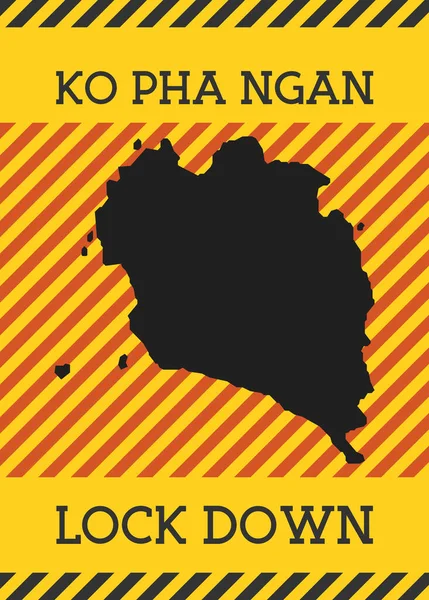 Ko Pha Ngan Kilitlenme İşaret Sarı Ada Salgın Tehlike Vektör İllüstrasyonu — Stok Vektör