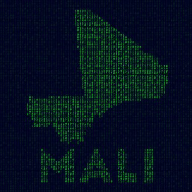 Mali dijital logo ülke sembolü hacker stili ikili kod haritası ile ülke adı Trendy