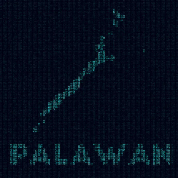 Mapa tecnológico de Palawan Símbolo de isla en estilo digital Mapa cibernético de Palawan con nombre de isla Encantador — Vector de stock