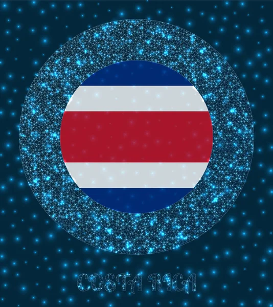 Tondo distintivo Costa Rica Bandiera del Costa Rica in stile maglia rete incandescente Paese logo di rete — Vettoriale Stock