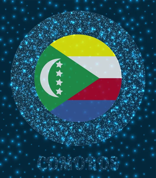 Bandeira redonda do crachá de Comores no estilo brilhante da malha da rede Logotipo da rede do país Atraente —  Vetores de Stock
