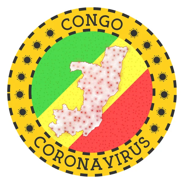 Koronavirus v Kongu znamení kulatý odznak ve tvaru Kongo žlutá země uzamknout emblém s — Stockový vektor