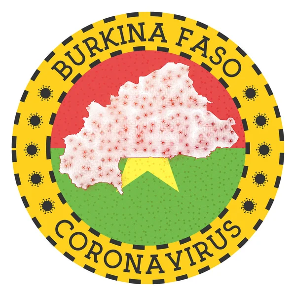Coronavirus em Burkina Faso assina crachá redondo com forma de Burkina Faso Amarelo país bloqueio para baixo —  Vetores de Stock