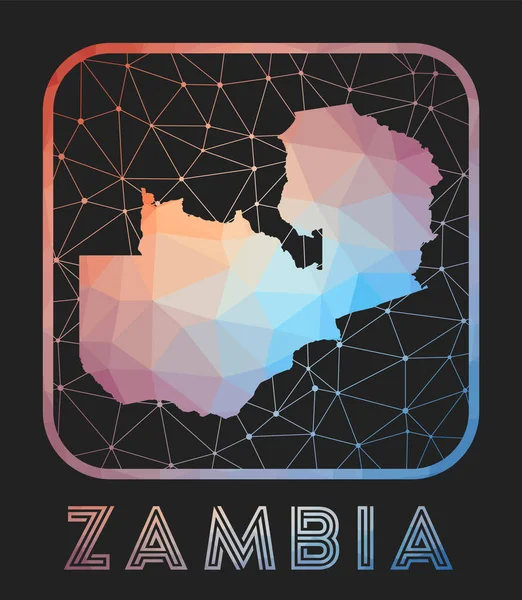 Zambia karta design Vektor låg poly karta över landet Zambia ikon i geometrisk stil Landet — Stock vektor