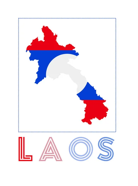 Laosz Logó Térkép Laosz ország neve és zászlója Csodálatos vektor illusztráció — Stock Vector