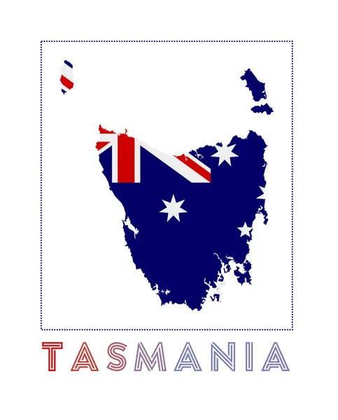 Tasmania Logo Map of Tasmania with island name and flag Radiant vector illustration — 스톡 벡터