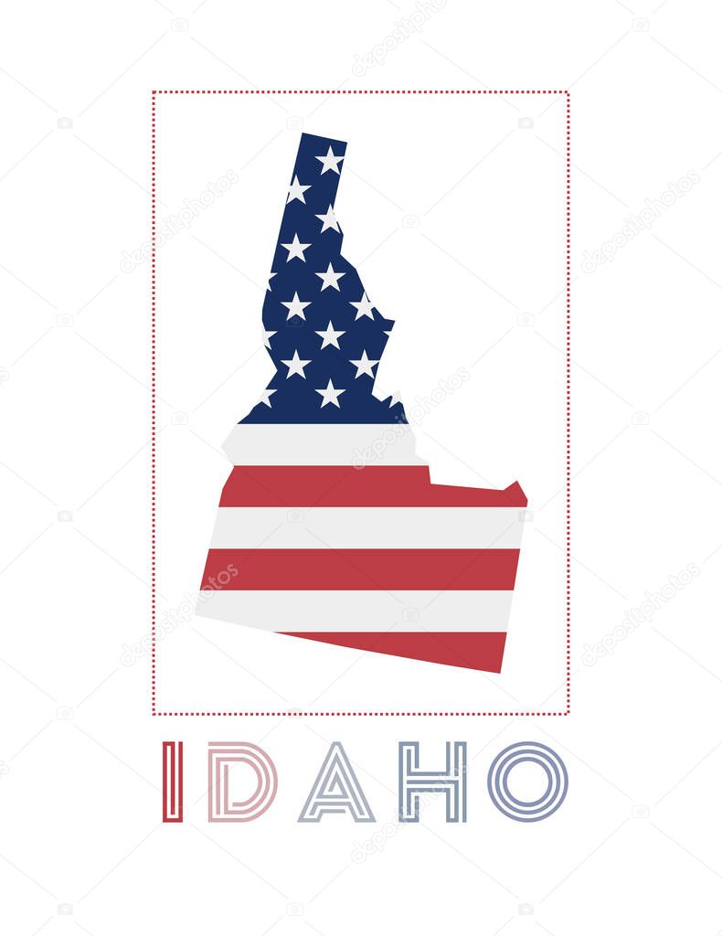 Idaho Logo Map of Idaho with us state name and flag Classy vector illustration