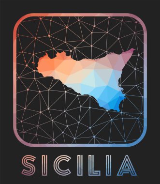 Sicilya haritası tasarımı Sicilya 'nın geometrik şekildeki simgesinin düşük poli haritası Ada