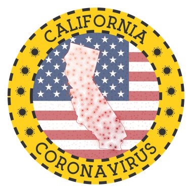 Kaliforniya 'da Coronavirus. Kaliforniya şeklinde yuvarlak rozet.