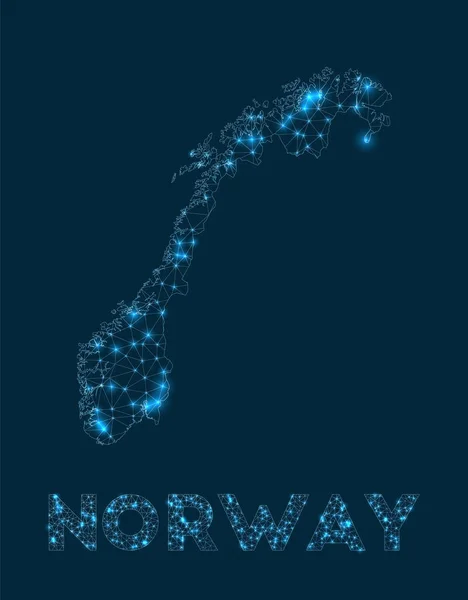 Norge netværkskort Abstrakt geometrisk kort over landet Internetforbindelser og – Stock-vektor
