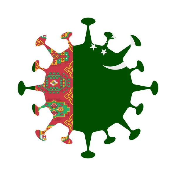 病毒形状的土库曼斯坦国旗国家标志矢量图解 — 图库矢量图片