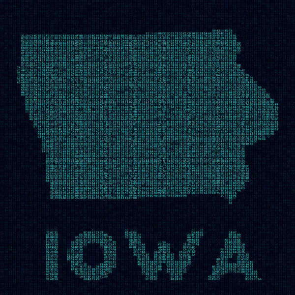 Iowa tech map Stati Uniti simbolo in stile digitale Cyber mappa dell'Iowa con noi nome di stato Elegante — Vettoriale Stock