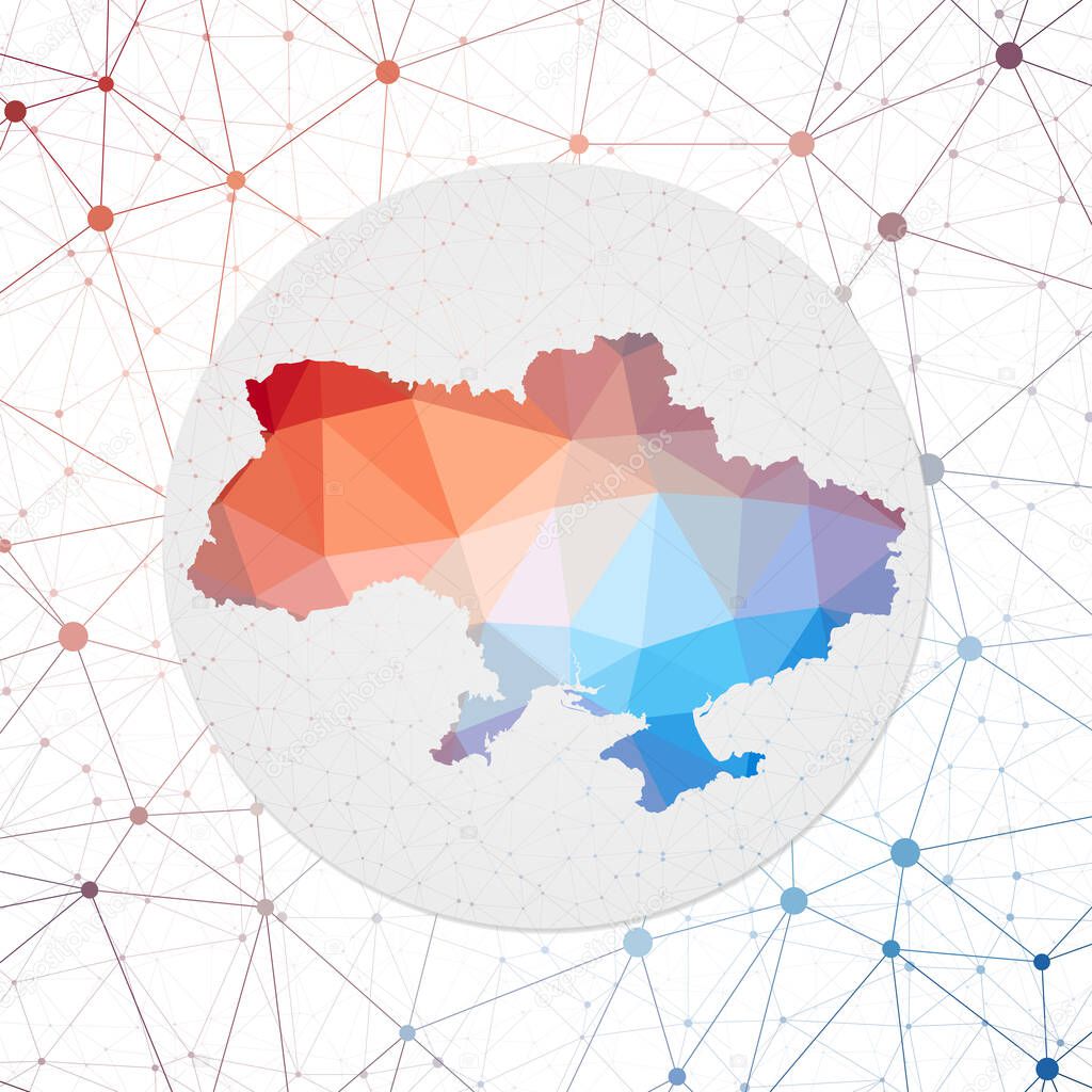Abstract vector map of Ukraine Technology in the country geometric style poster Polygonal Ukraine