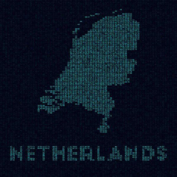 Nizozemská technologická mapa Symbol země v digitálním stylu Kybernetická mapa Nizozemska s názvem země — Stockový vektor