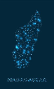 Madagaskar ağ haritası ülkenin internet bağlantılarının soyut geometrik haritası ve