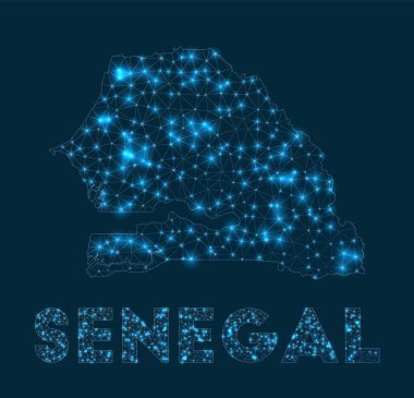 Senegal ağ haritası ülkenin internet bağlantılarının soyut geometrik haritası ve