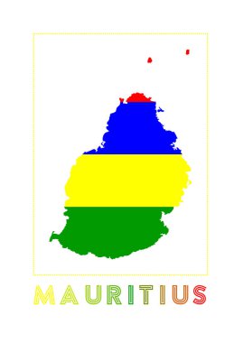 Mauritius Logo Mauritius 'un ada adı ve bayrak taşıyıcı illüstrasyonuyla haritası