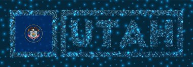 Utah rozeti parlayan ağ geometrik stili Radyasyon vektör illüstrasyonunda Utah Bayrağı