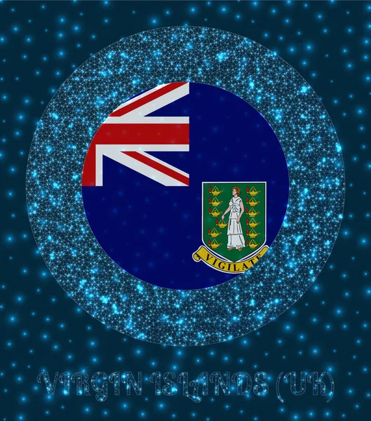 Round Virgin Islands UK badge Flag of Virgin Islands UK in glowing network mesh style Country. — Vector de stock