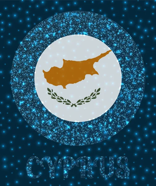 Ronde Cyprus badge Vlag van Cyprus in gloeiende netwerk mesh stijl Land netwerk logo Cool vector — Stockvector