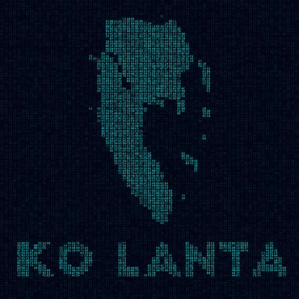 Mapa tecnológico de Ko Lanta Símbolo de isla en estilo digital Mapa cibernético de Ko Lanta con nombre de isla Impresionante — Vector de stock