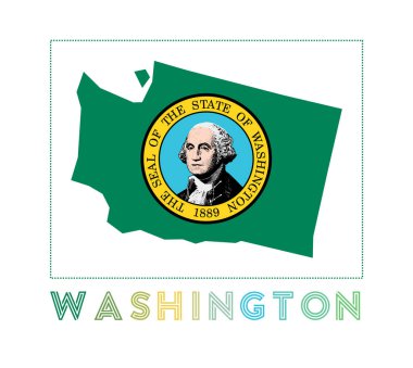 Washington Logo Haritasında bize verilen isim ve bayrak Havalı vektör illüstrasyonu