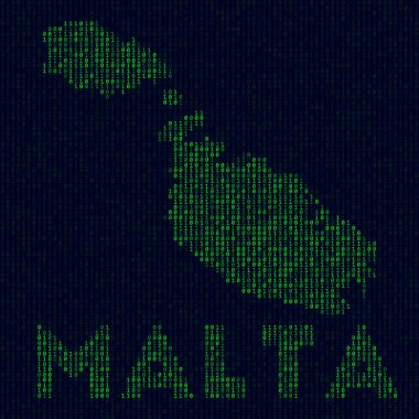 Malta 'nın ada isimli ikili kod haritası hacker tarzında dijital logo adası sembolü