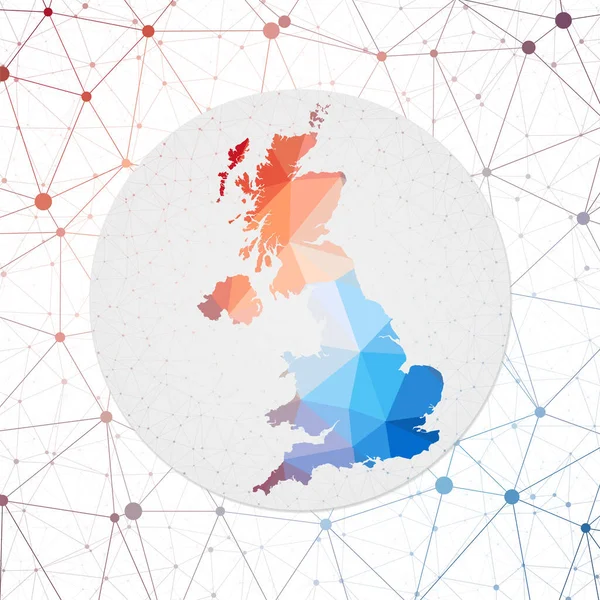 Mapa vectorial abstracto de la Tecnología del Reino Unido en el póster poligonal de estilo geométrico del país. — Vector de stock