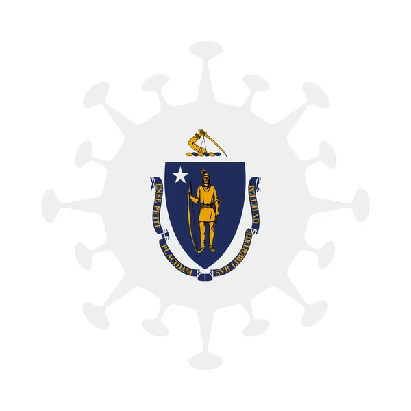 Flag of Massachusetts in virus shape Us state sign Vector illustration — Stock Vector
