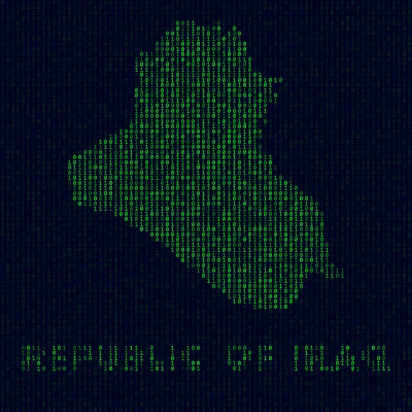 Símbolo de país logo de la República Digital de Iraq en un mapa de código binario al estilo de hacker de la República de Iraq. — Archivo Imágenes Vectoriales
