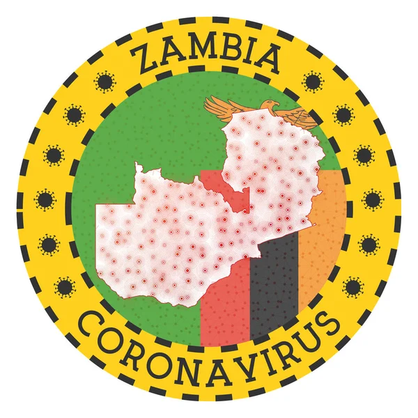 Coronavirus i Zambia tecken Rund bricka med form av Zambia Gul land låsa emblem med — Stock vektor