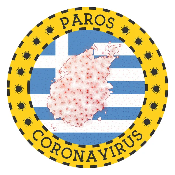 Le Coronavirus à Paros signe l'insigne rond en forme de Paros L "île jaune enferme l'emblème avec — Image vectorielle