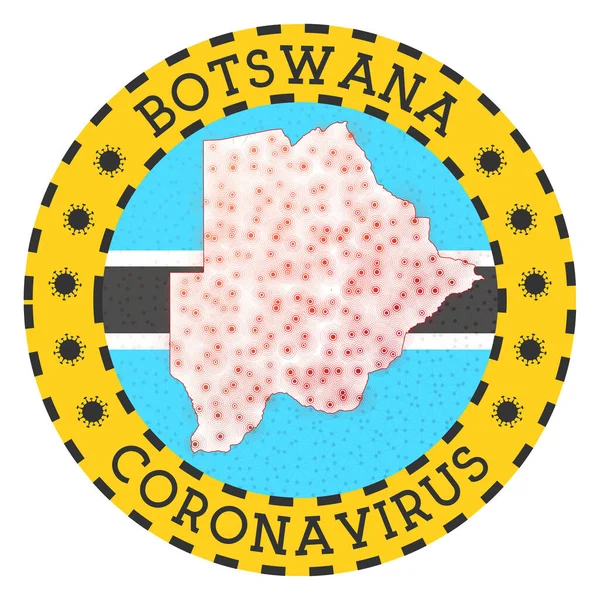 Coronavirus en Botswana signo placa redonda con forma de Botswana amarillo país bloqueo emblema — Archivo Imágenes Vectoriales