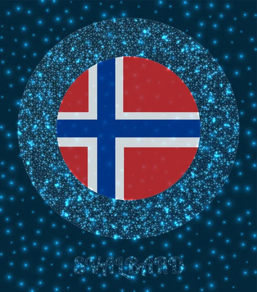 Round Svalbard odznak Flag of Svalbard v zářivém síťovém stylu Logo sítě Země Moderní — Stockový vektor