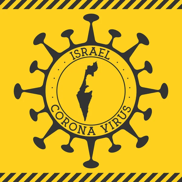 Corona virus in Israel sign Round badge with shape of virus and Israel map Yellow country epidemy — Stock Vector